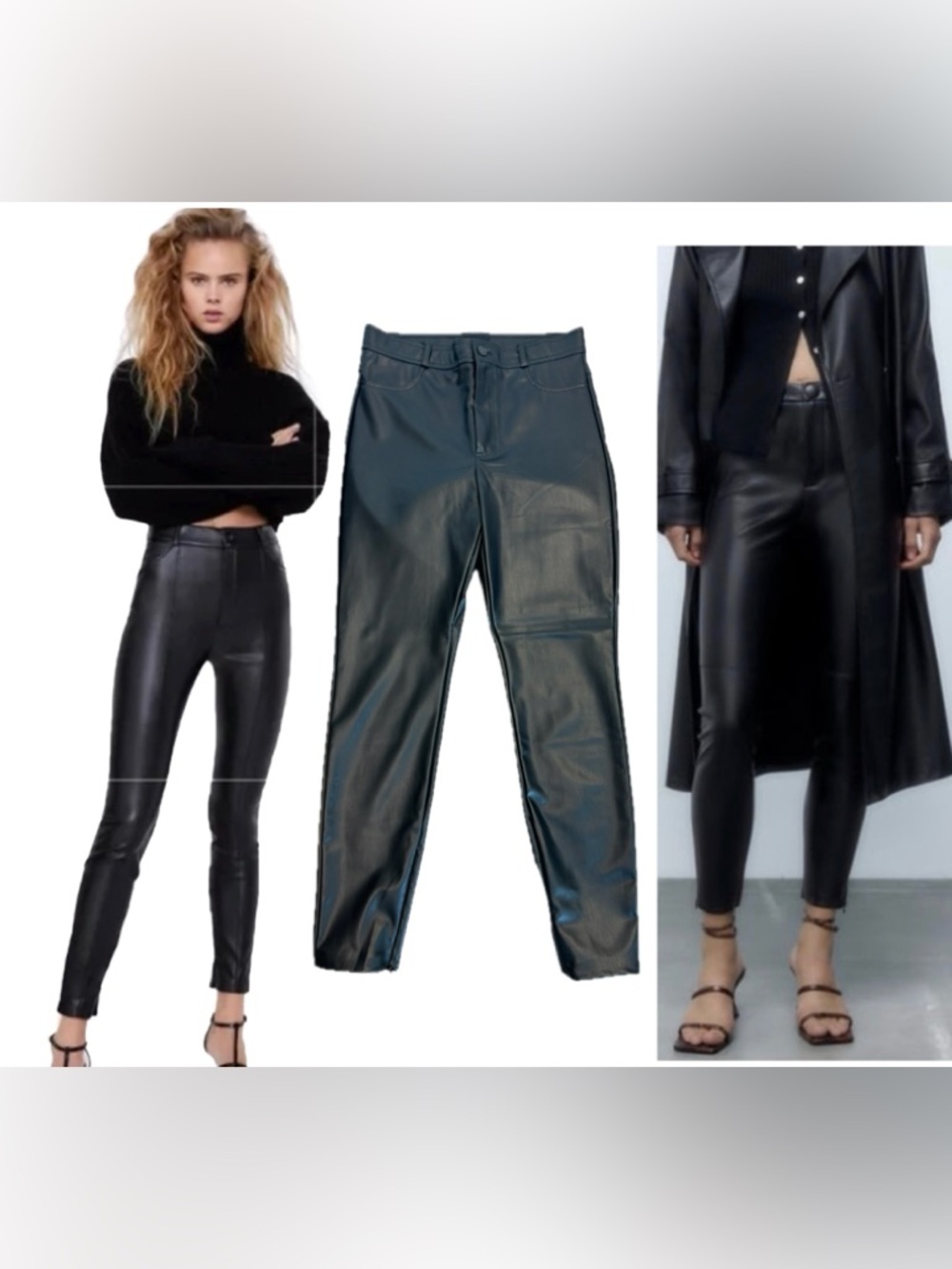 Zara black High-Rise Faux Leather Skinny Pants pleather ankle zipp L NWOT